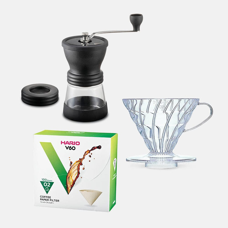 Hario Hario V60 and Skerton N Coffee Grinder Starter Kit (Clear)